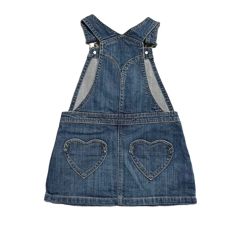 Mini Boden 3-4Y Denim Heart Pocket Overall Dress